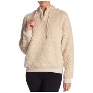 Z by Zella Rare Form Faux Shearling Pullover Hoodie XL Snap Button Beige Pumice